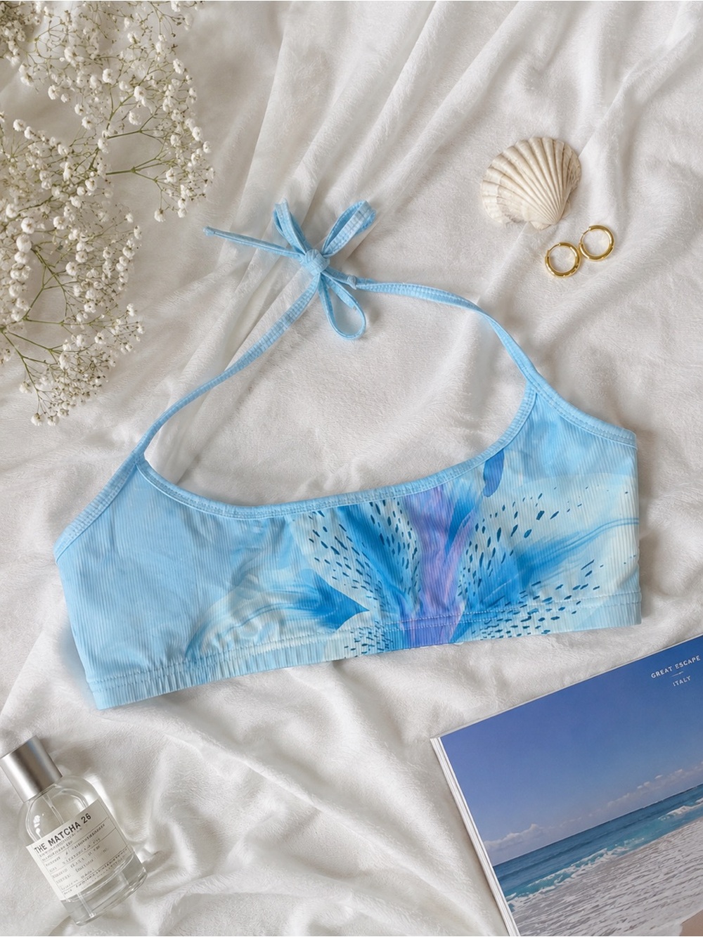 Blue Tropical Floral Halter Bikini Top Only | Women’s Swimwear